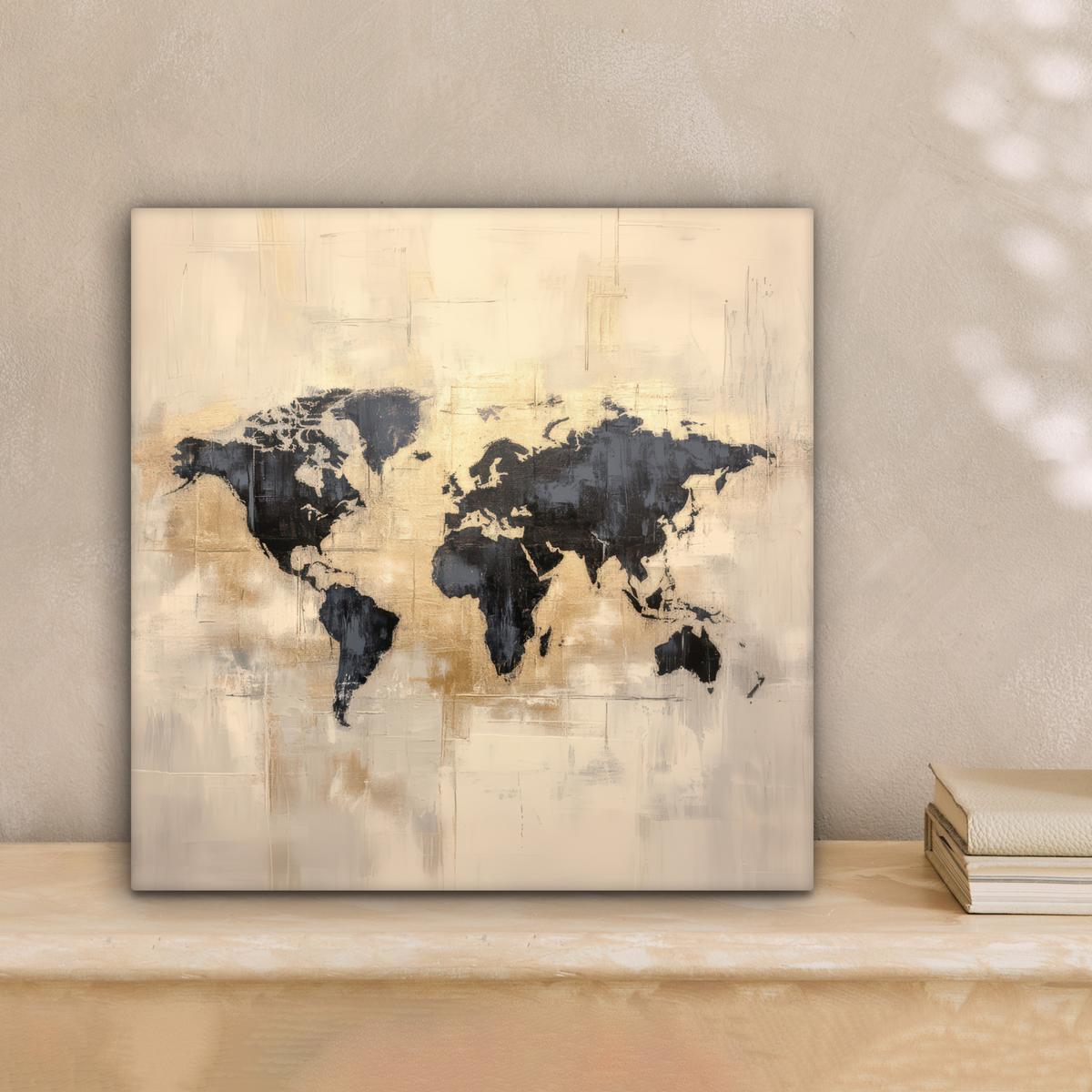 LEINWANDBILD Weltkarte - Gold - Schwarz - Abstrakt Deko Wohnzimmer 20x20 cm - Kupferfarben, Textil (20/20cm) - MuchoWow