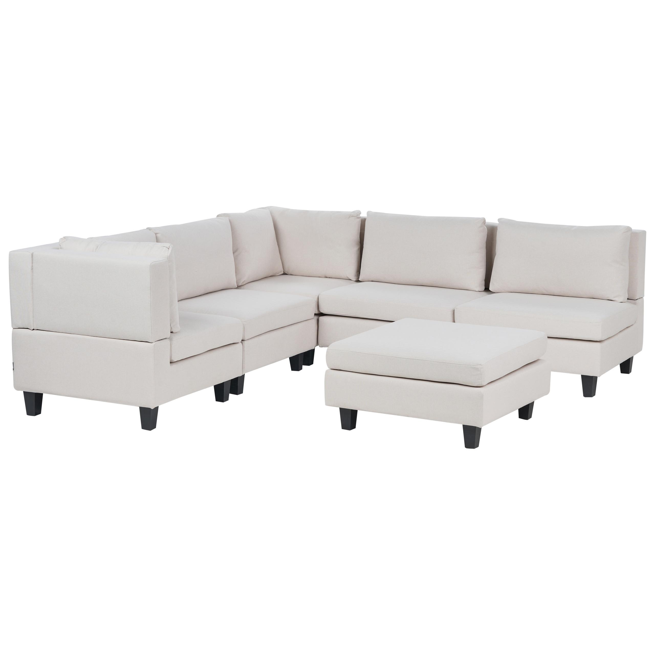ECKFSOFA Modul 5-Sitzer rechtsseitig Hellbeige Stoff mit Ottomane Unstad - Beige/Schwarz, Textil (228/228cm) - Beliani