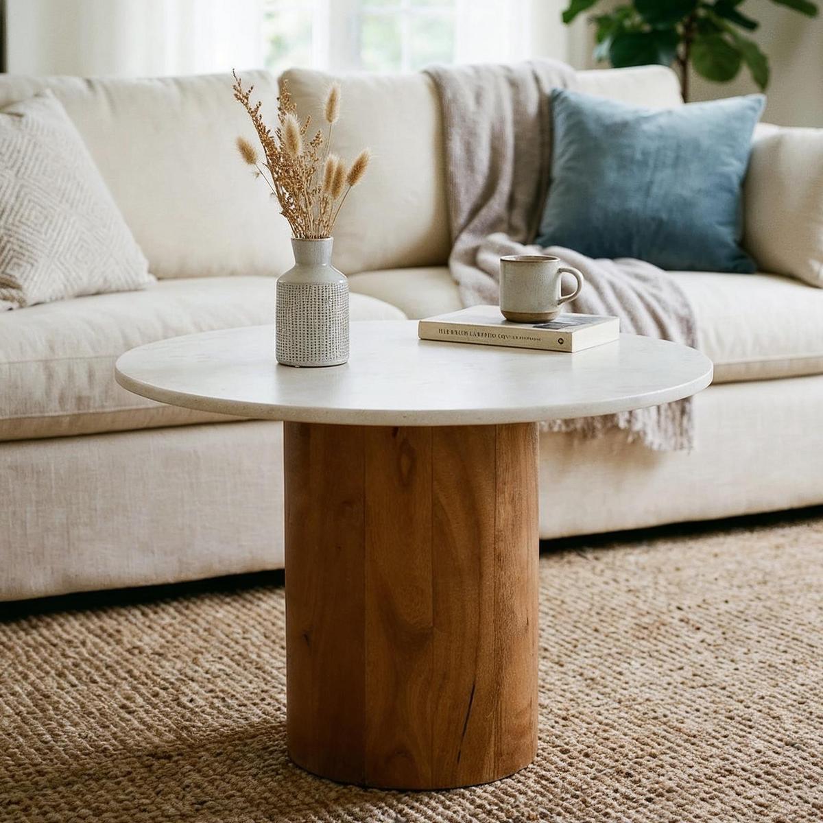 COUCHTISCH YAMUNA weiß/natur - Weiß/Naturfarben, Holz/Naturmaterialen (60/60/42cm) - IDIMEX