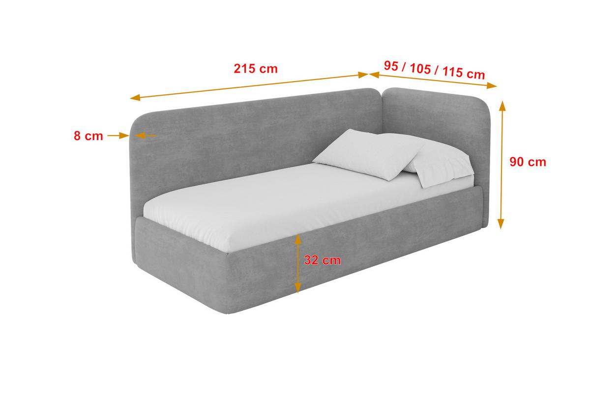 EINZELLBETT Jugendbett mit Bettkasten und Matratze H3/H4, Links - ELSY 80x200 Grau - Hellgrau, Holzwerkstoff/Textil (80/200cm) - ALTDECOR
