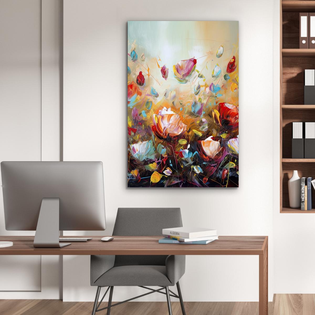 METALLBILD Blumen - Kunst - Natur - Ölgemälde 80x120 cm - Multicolor, Metall (80/120cm) - MuchoWow