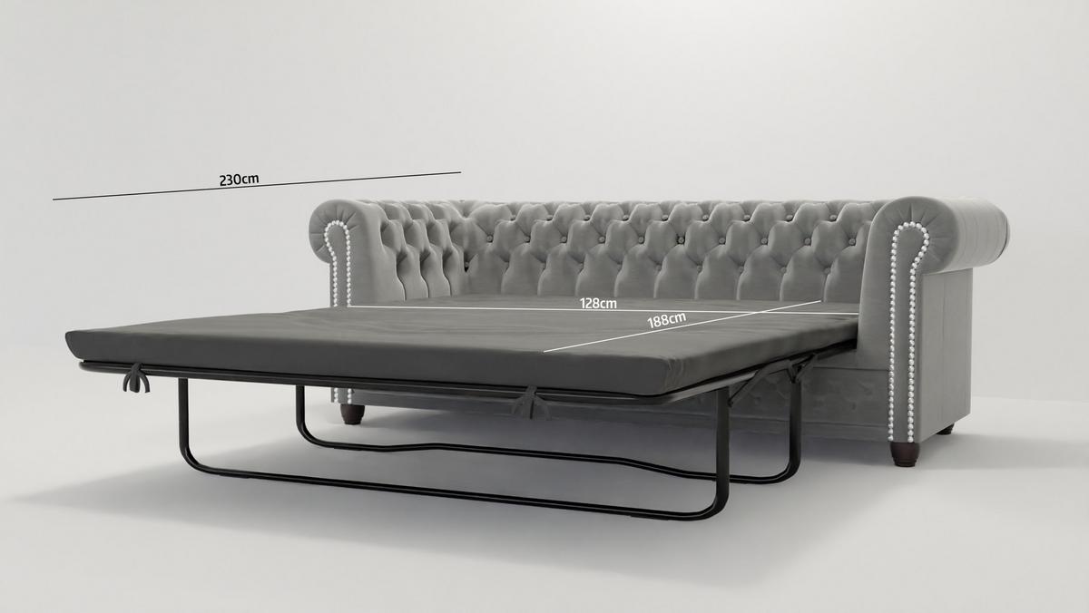CHESTERFIELD-SOFA 3-Sitzer mit Schlaffunktion Nyx Grau Samt - Braun/Grau, Holz/Textil (203/28/86cm) - S-Style Möbel