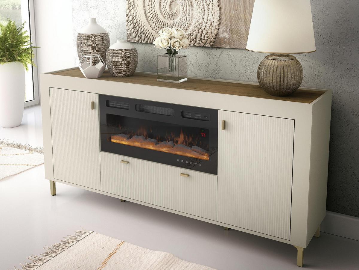SIDEBOARD Mossa 2D1S MO07 mit Kamin - Kaschmir/Goldfarben, Holzwerkstoff/Kunststoff (177/84/40cm) - MIRJAN24