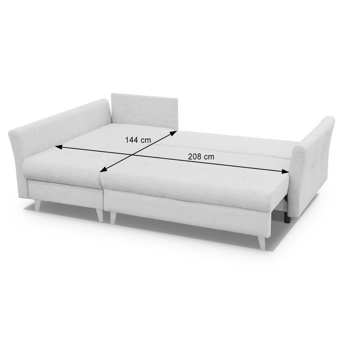 ECKSCHLAFSOFA Neron mit 2 Bettkasten und Beine in Buchefarbe, Dunkelgrau, links - Dunkelgrau/Buchefarben, Textil (233/148cm) - Beautysofa