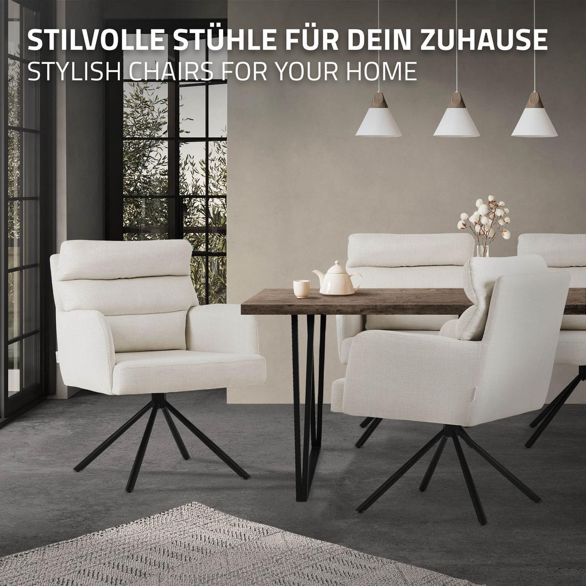ESSZIMMERSTUHL 4er Set drehbar Beige Stoffbezug - Beige/Schwarz, Textil/Metall (64.5/93/64cm) - ML-DESIGN