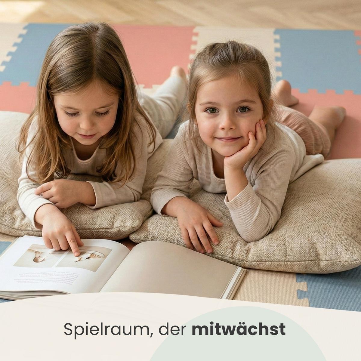 SPIELMATTE mit Rand - 270/90/1 cm Puzzlematte Rosa Blau Beige - Rosa, Kunststoff (30/30cm) - Littletom