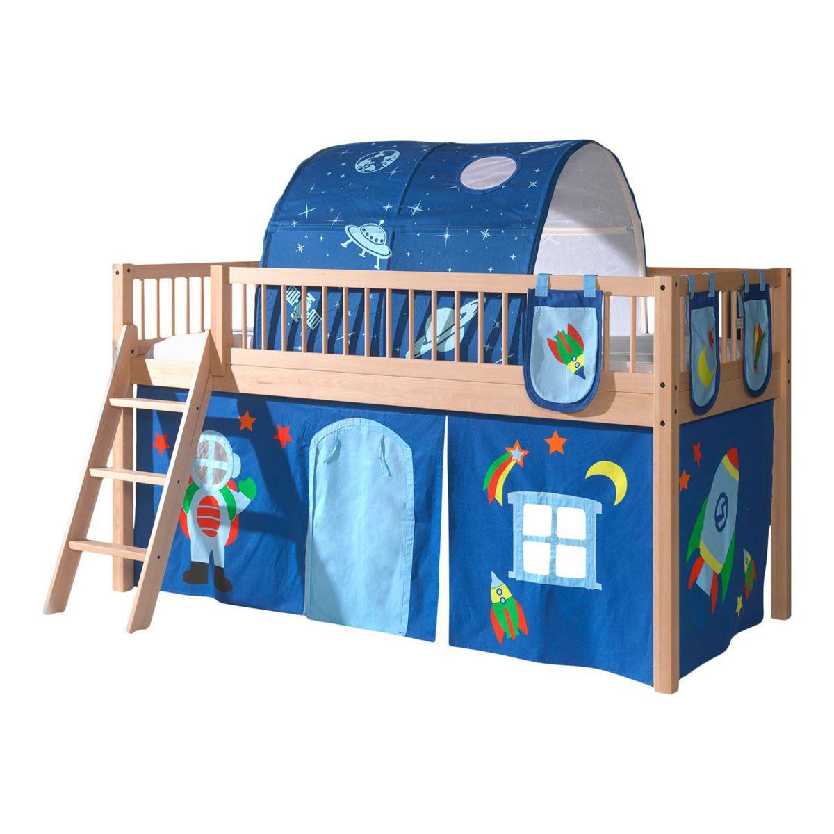 HALBHOHES BETT Kelci 90x200 Textilset Astro mit Tunnel Buche massiv - Buchefarben, Holz (90/200cm) - 58aufmkessel