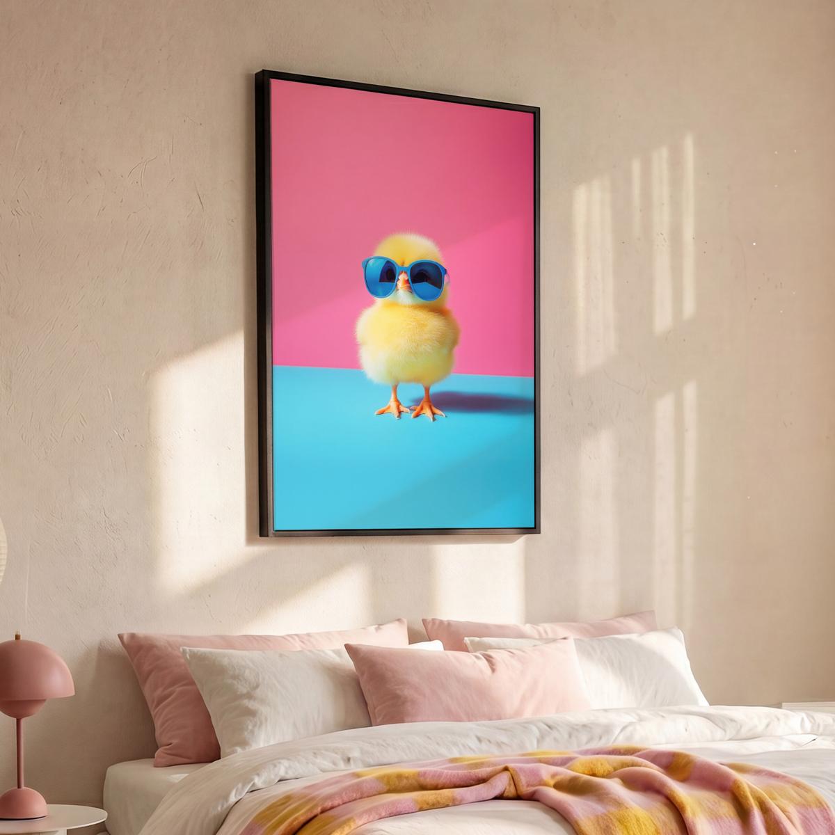 LEINWAND Bilder mit Rahmen - Chick - Sonnenbrille - Blau - 100x150 - Pink, Textil (100/150cm) - MuchoWow