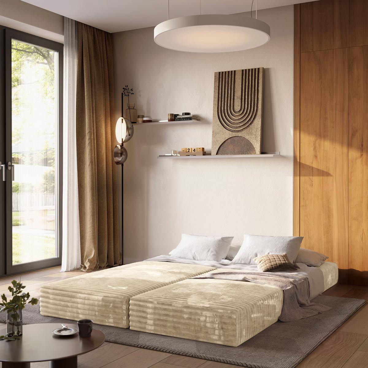 ECKSOFA NOTIA modulares Boneless Sofa mit Schlaffunktion Creme Cordstoff - Creme, Textil (200/120cm) - MASSENO