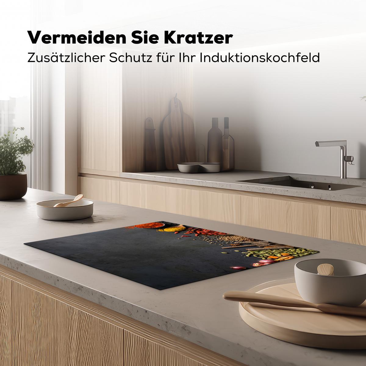HERDABDECKPLATTE Kräuter - Lebensmittel - Gewürze - Schwarz - Paprika - Zimt Induktionsmatte 71x52 cm - Currygelb, Kunststoff (71/52/0.2cm) - MuchoWow