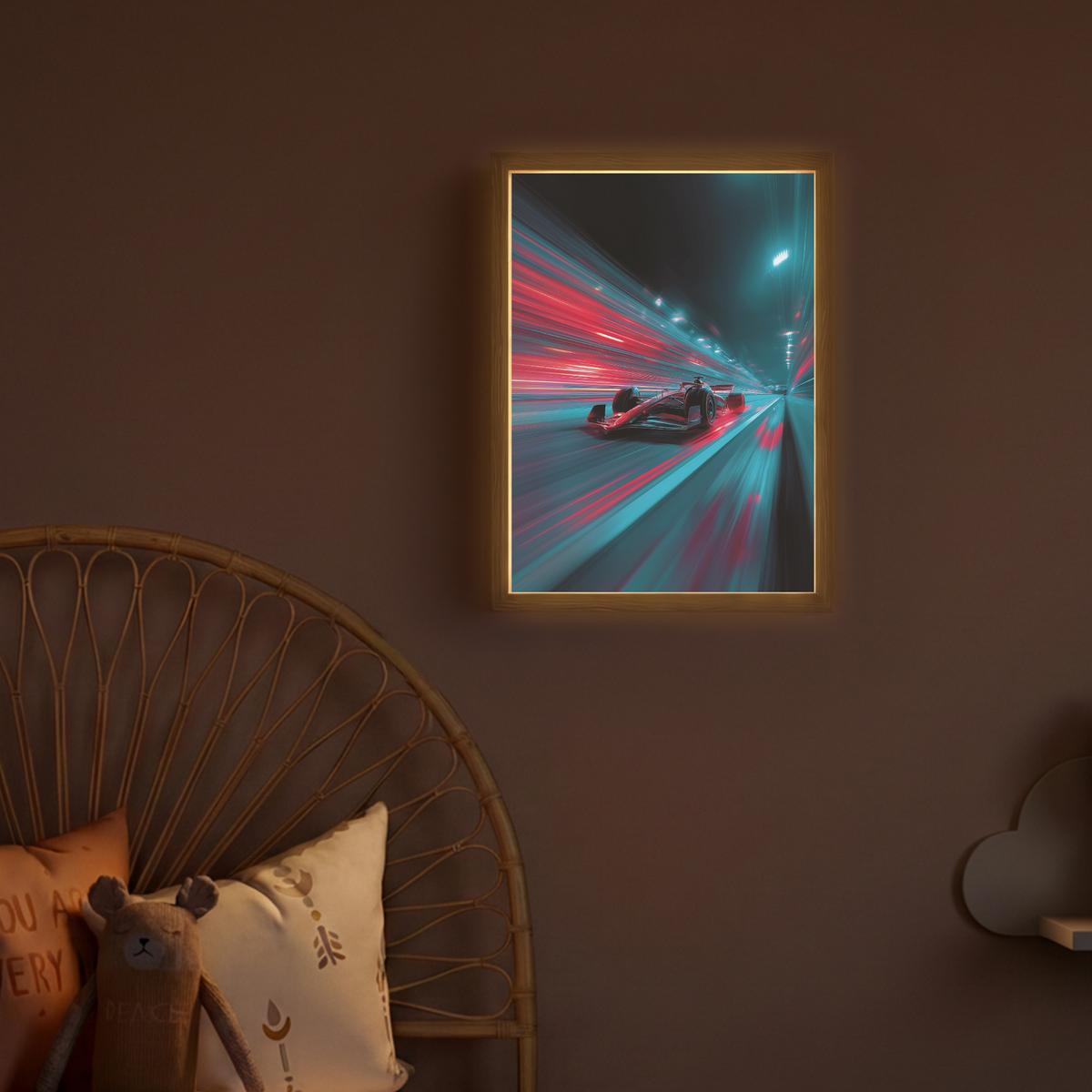 WANDLEUCHTE MIT AKKU Rennwagen - Rot - Geschwindigkeit 30x40 cm - Türkis, Holzwerkstoff (30/40/8cm) - OnlyWow