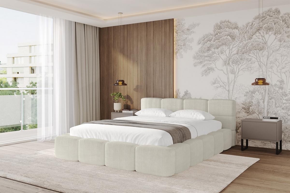POLSTERBETT mit Bettkasten und Lattenrost, Bett mit Kopfteil, Boxbett ohne Matratze, Doppelbett mit Stauraum - NATA-v1 200x200 Creme - Ecru, Holzwerkstoff/Textil (200/200cm) - ALTDECOR