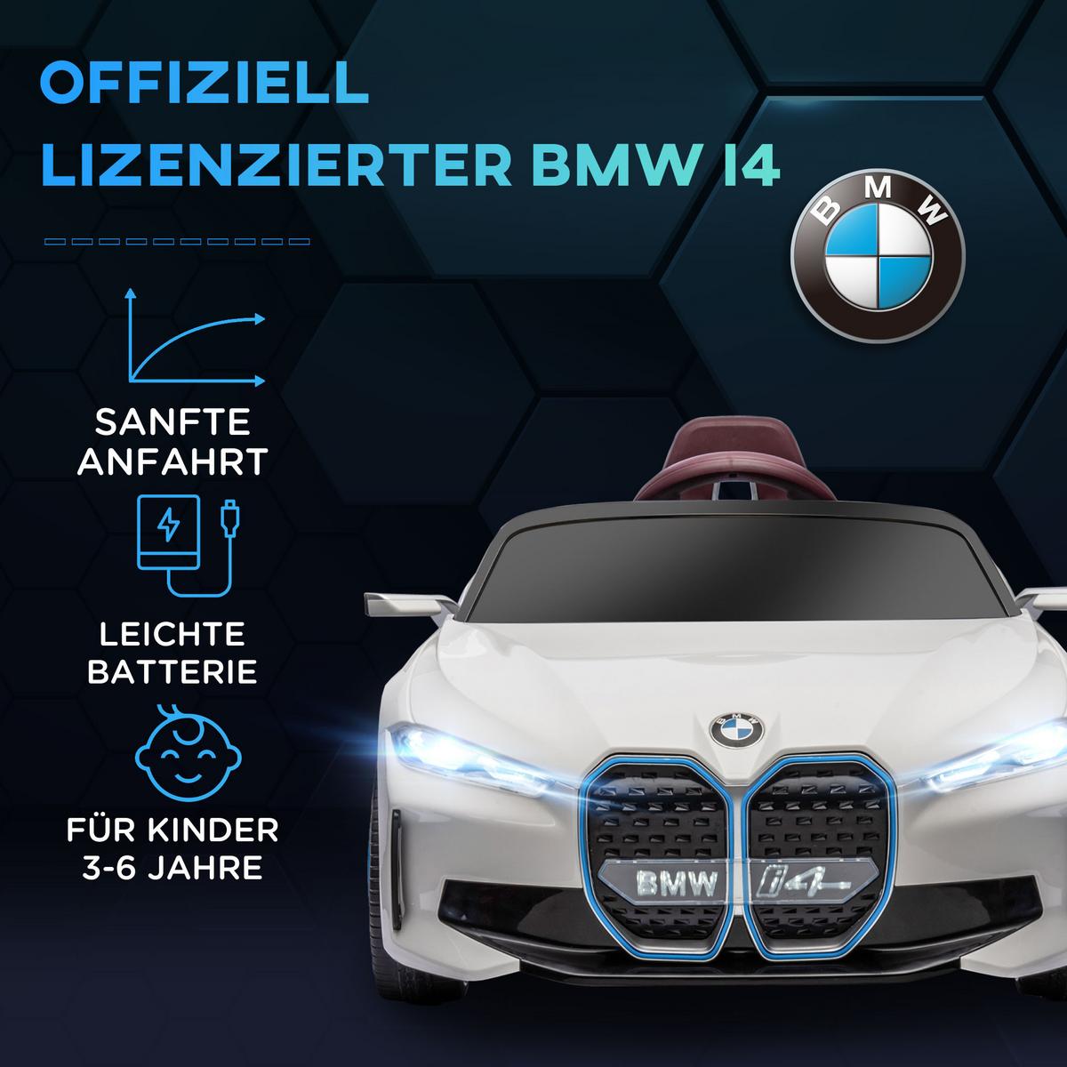 KINDER Elektroauto Elektrofahrzeuge mit Fernbedienung, MP3-Player, 3-5 km/h - Weiß, Metall (115/67/45cm) - HOMCOM