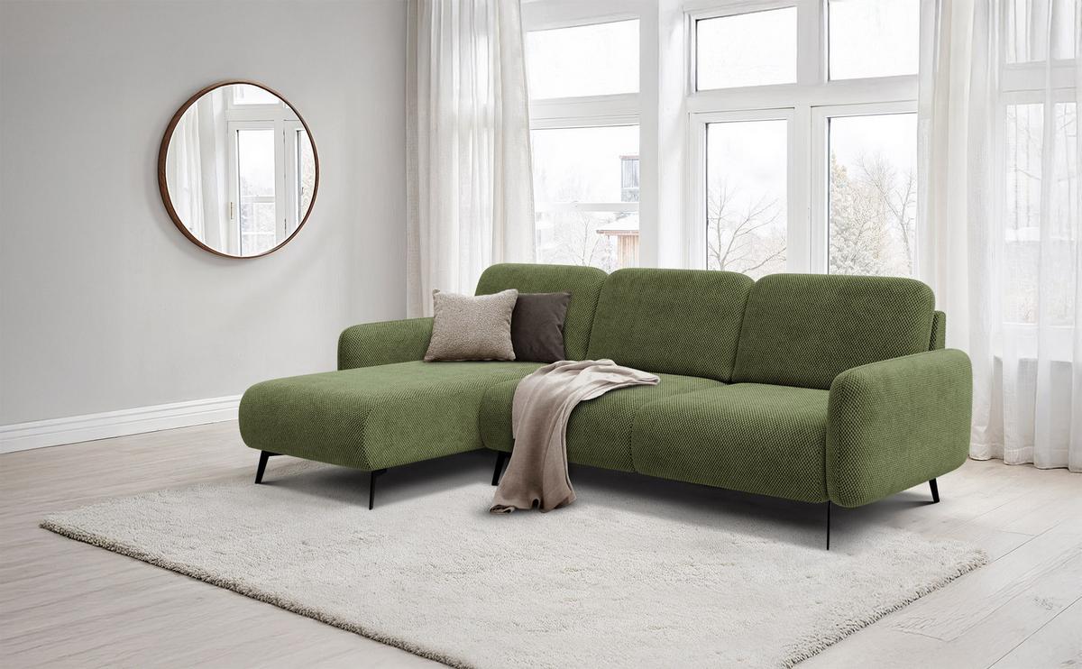 ECKSOFA FEBE 4-Sitzer links, olivgrün - Schwarz/Olivgrün, Holz/Textil (264/157cm) - Wozimo