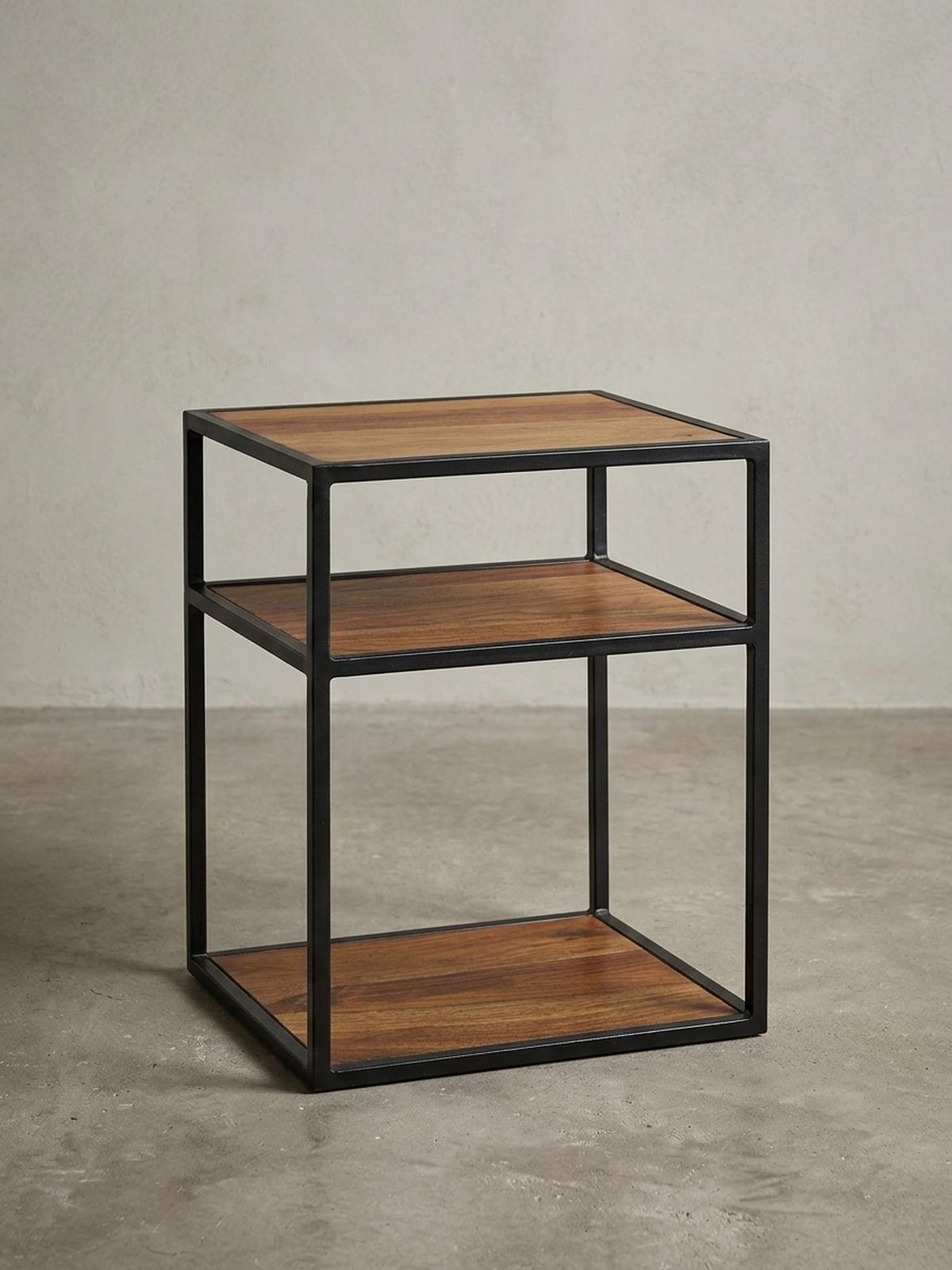 NACHTTISCH – Massivholz, 40x50x35 cm, 3 Ablagen, Industrial-Stil - Schwarz/Braun, Holz/Metall (40/50/35cm) - KADIMA DESIGN