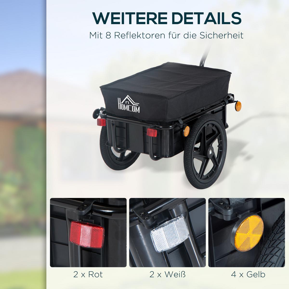 FAHRRADANHÄNGER Lastenanhänger 40 kg Belastbarkeit Transportanhänger Stahl - Schwarz, Metall (59/80/144cm) - HOMCOM