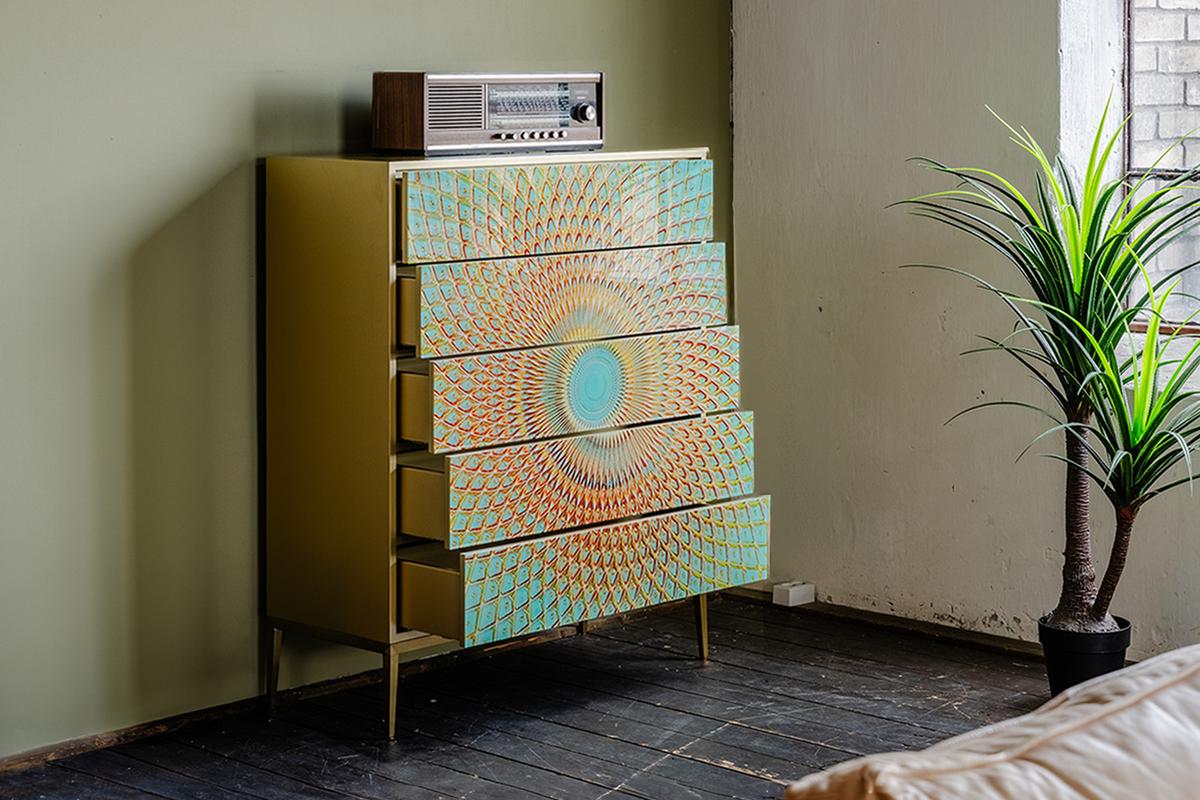HIGHBOARD LAGO Grün Holz - Goldfarben/Grün, Holz/Metall (100/120/40cm) - KAWOLA