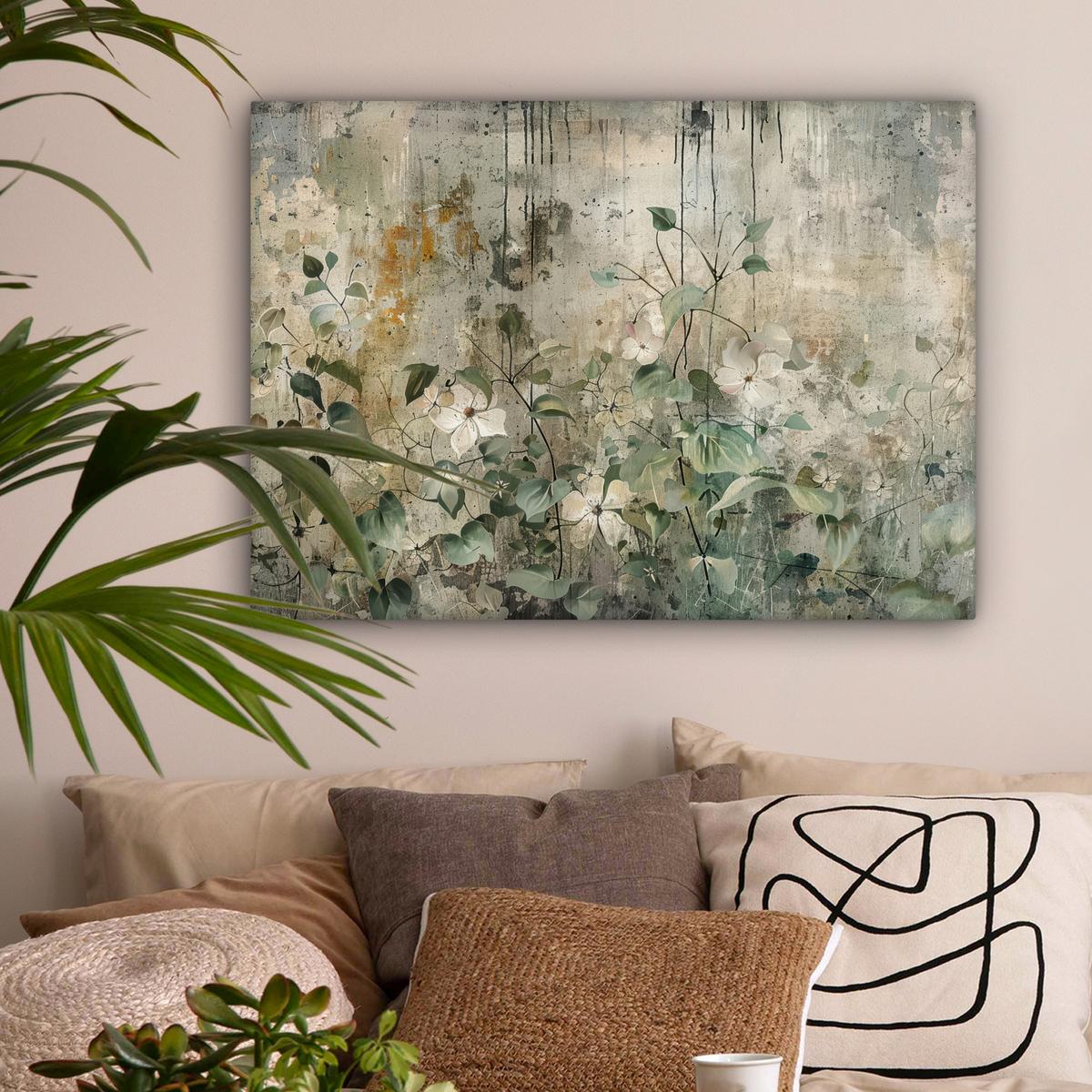 LEINWANDBILD Blumen - Blätter - Abstrakt - Modern Wandbilder 80x60 cm - Grau, Textil (80/60cm) - MuchoWow