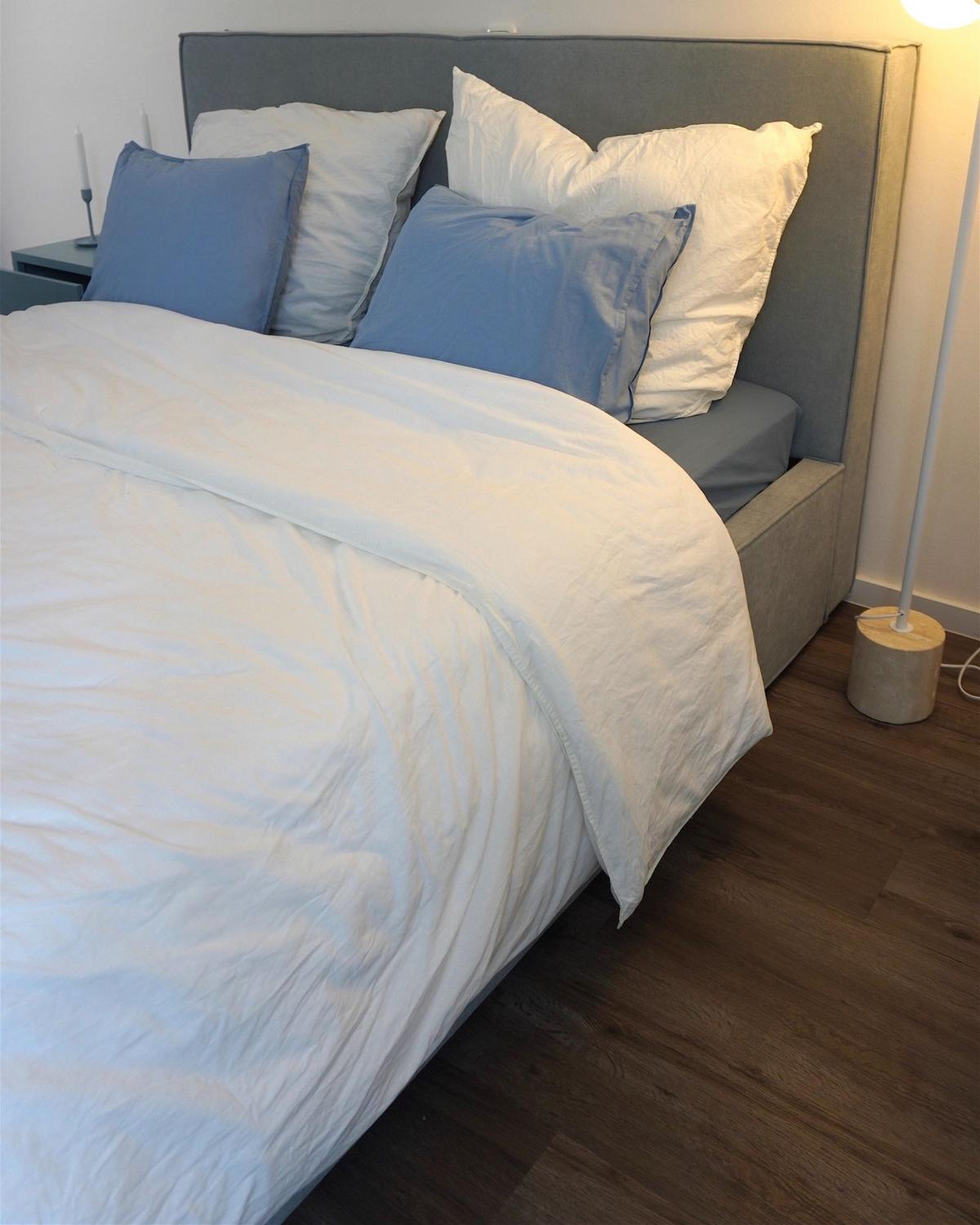 BETT mit Stauraum 160/200 cm Hellblau Moissac - Blau/Schwarz, Textil (160/200cm) - Beliani