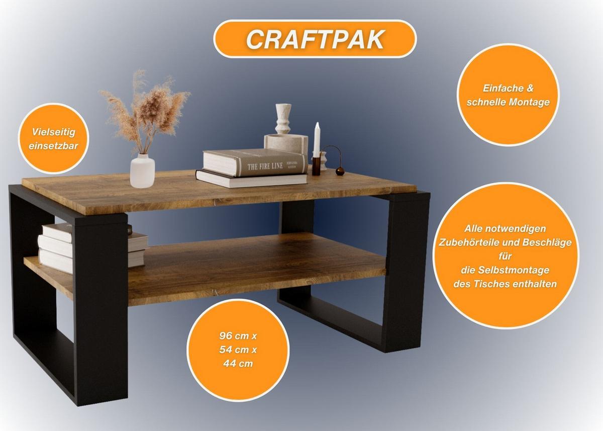 COUCHTISCH Holzwerkstoff rechteckig stabil Nussbaumfarben 42/54/96 cm - Nussbaumfarben/Schwarz, Holzwerkstoff (53.8/96/42cm) - CraftPAK