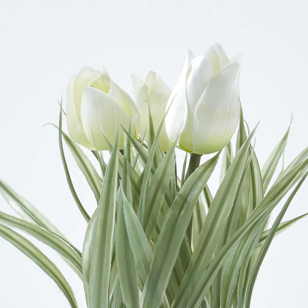 KUNSTBLUMEN Tulpen weiß im Blumentopf, 22 cm - Weiß, Kunststoff (22cm) - Homescapes