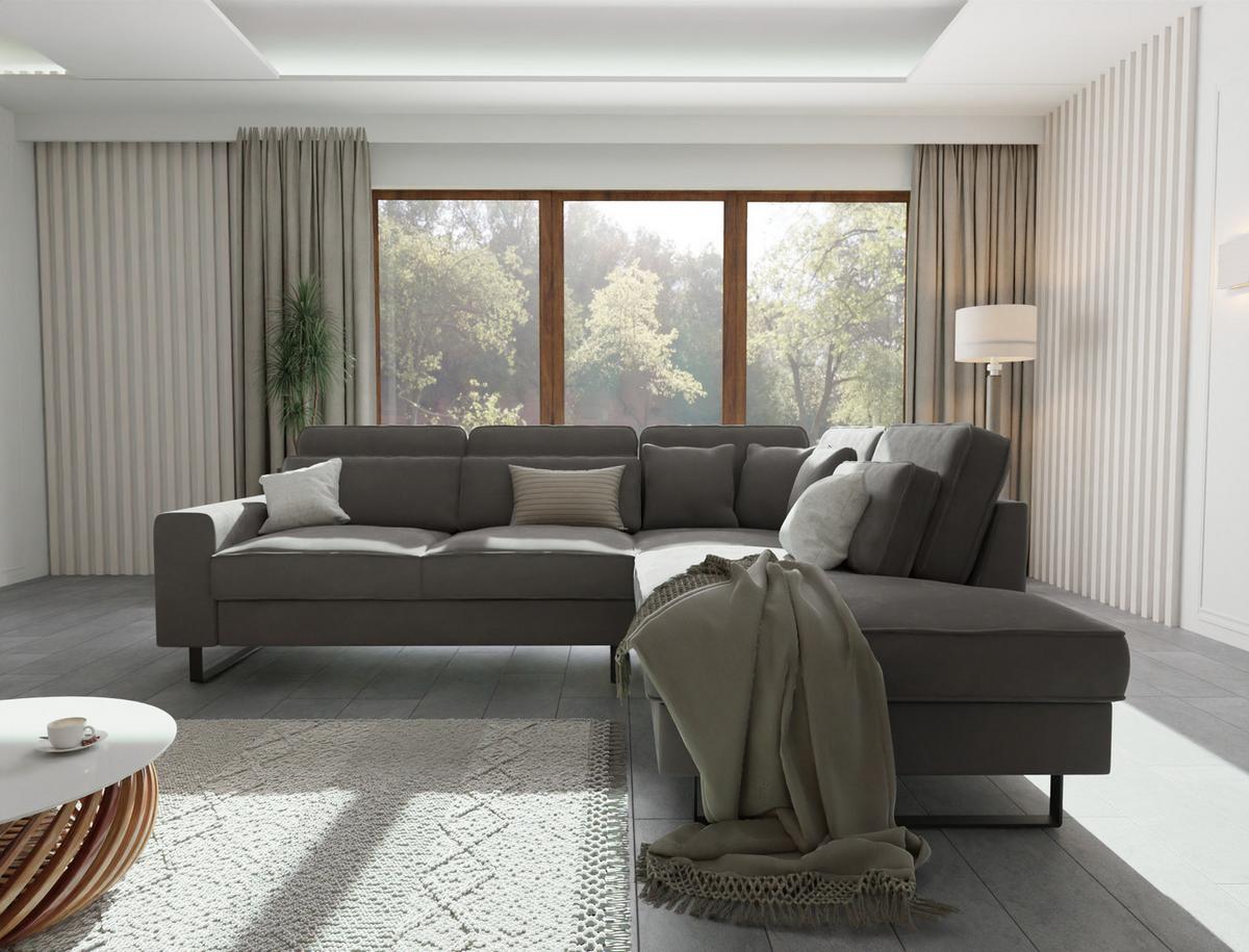 ECKSOFA Zuri Grau Samt - Schwarz/Grau, Holz/Kunststoff (290/231cm) - S-Style Möbel
