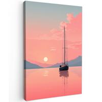 LEINWANDBILD Segelboot - Rosa Meer - Sonnenuntergang - Berge Wanddeko 40x60 cm - Rosa, Textil (40/60cm) - MuchoWow