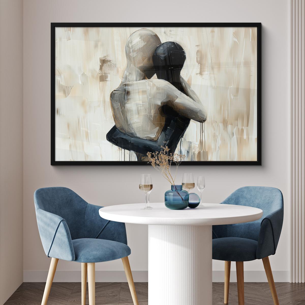 POSTER MIT RAHMENGERAHMTES BILD Abstrakt - Liebe - Schwarz und weiß - Modern 120x80 cm - Schwarz, Papier (120/80cm) - MuchoWow