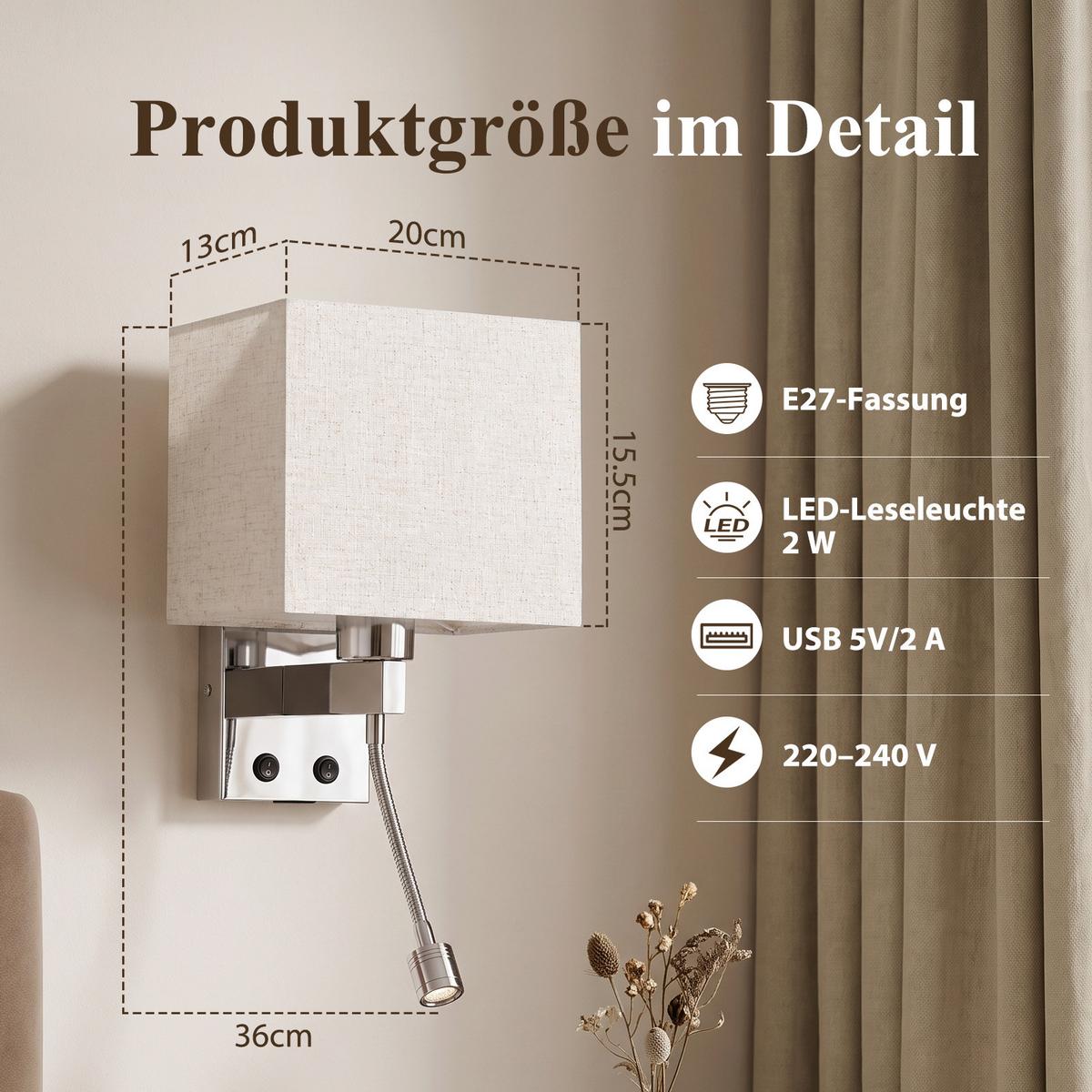 LED WANDLEUCHTE Rhyxvin 20/13/15 cm - Weiß, Textil/Metall (13/15/20cm) - ZMH