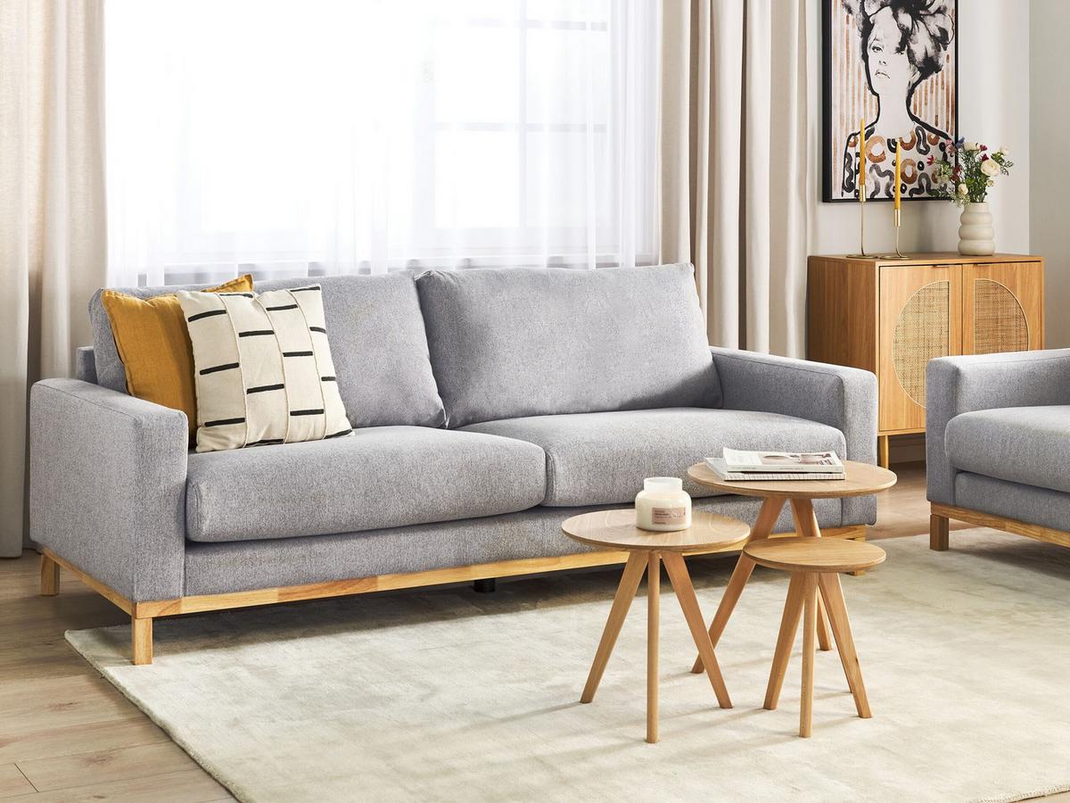 3-SITZER-SOFA grau/hellbraun Siggard - Hellbraun/Grau, Textil (217/84/92cm) - Beliani
