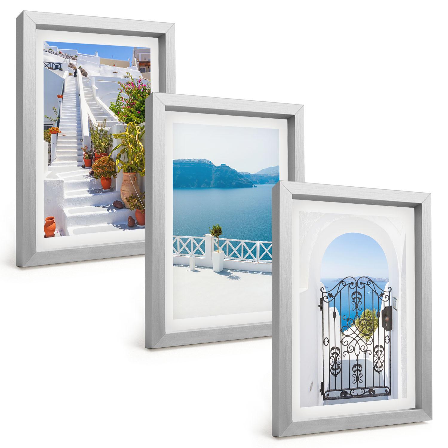 BILDER SET 3er Set - 20x30 cm Silberner Rahmen - Weiße Treppenpflanzen Seetor - Silberfarben, Kunststoff (20/30cm) - TULUP