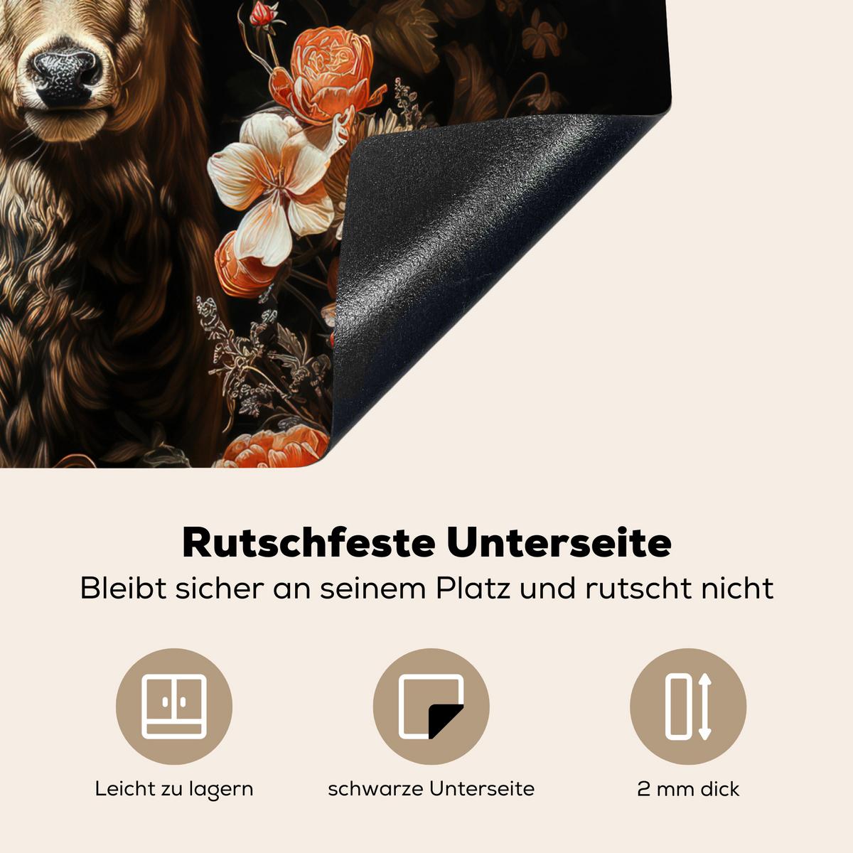 HERDABDECKPLATTE Hirsch - Tier - Blumen - Natur - Botanisch Abdeckung Ceranfeld 59x51 cm - Kupferfarben, Kunststoff (59/51/0.2cm) - MuchoWow