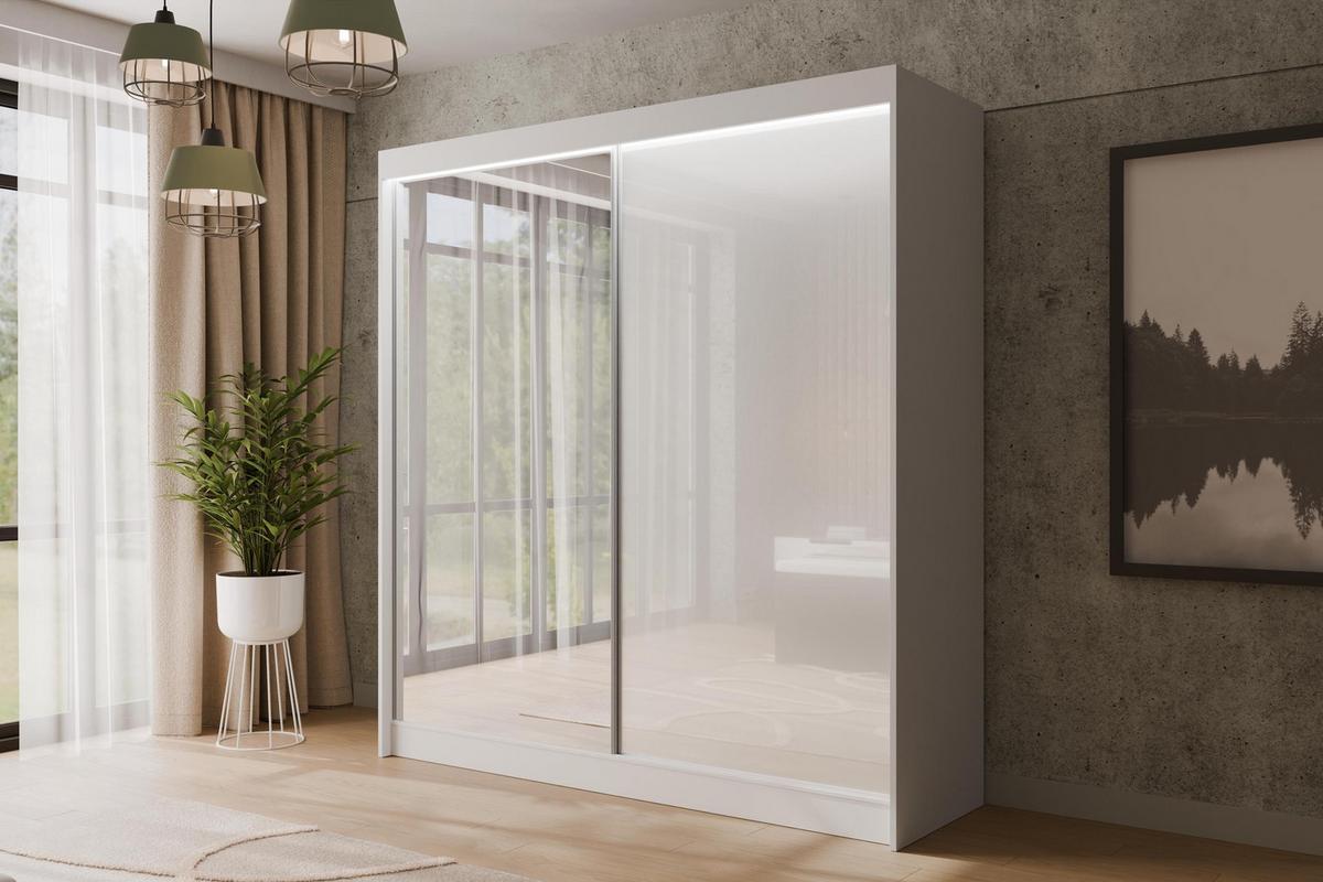 KLEIDERSCHRANK VESLI mit LED - 200 cm - Weiß - Weiß, Holzwerkstoff (200/215/61cm) - ALTDECOR