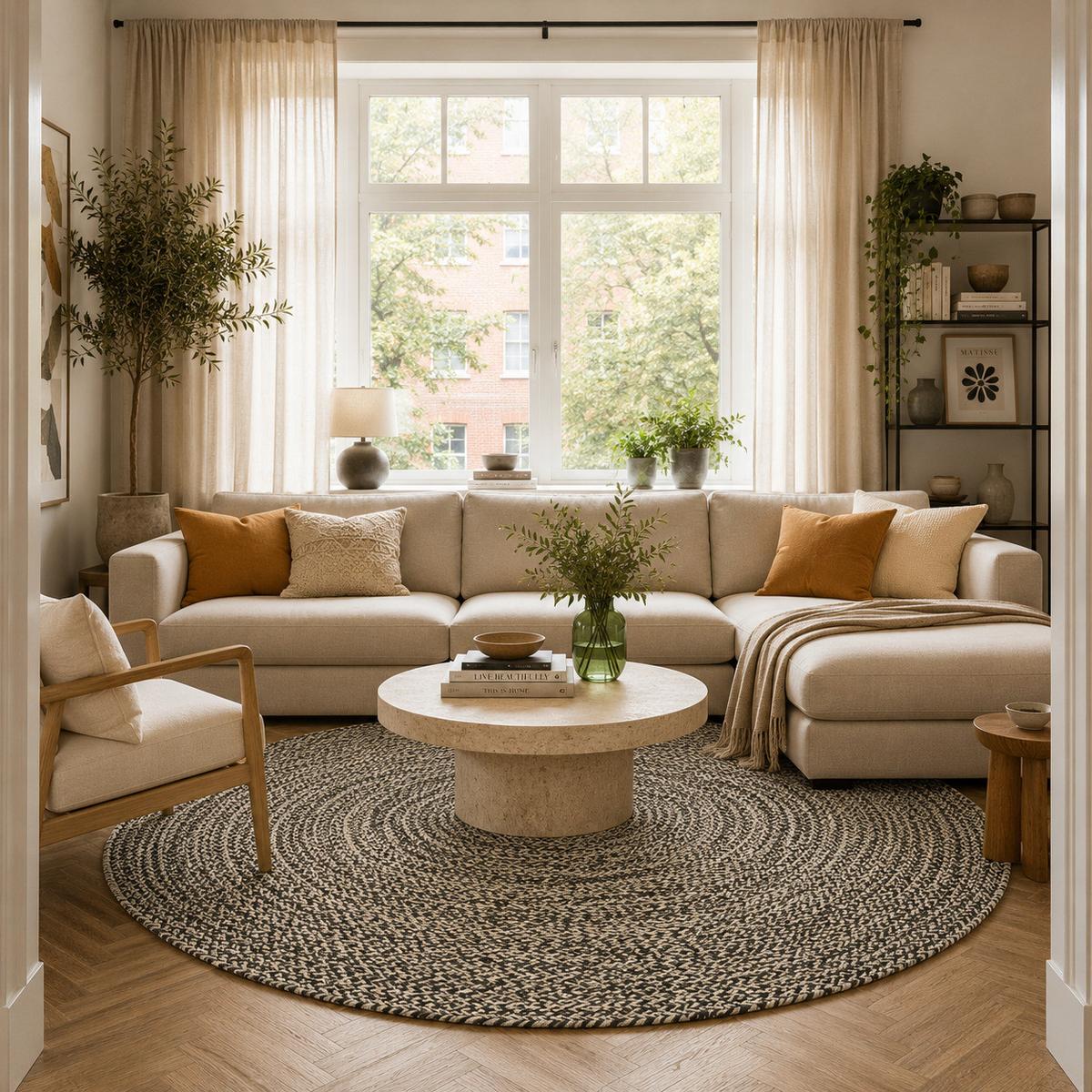 NATURFASER TEPPICH HANDGEFERTIGT JUTE KAYA RUND - Anthrazit, Textil (120/120cm) - Pergamon