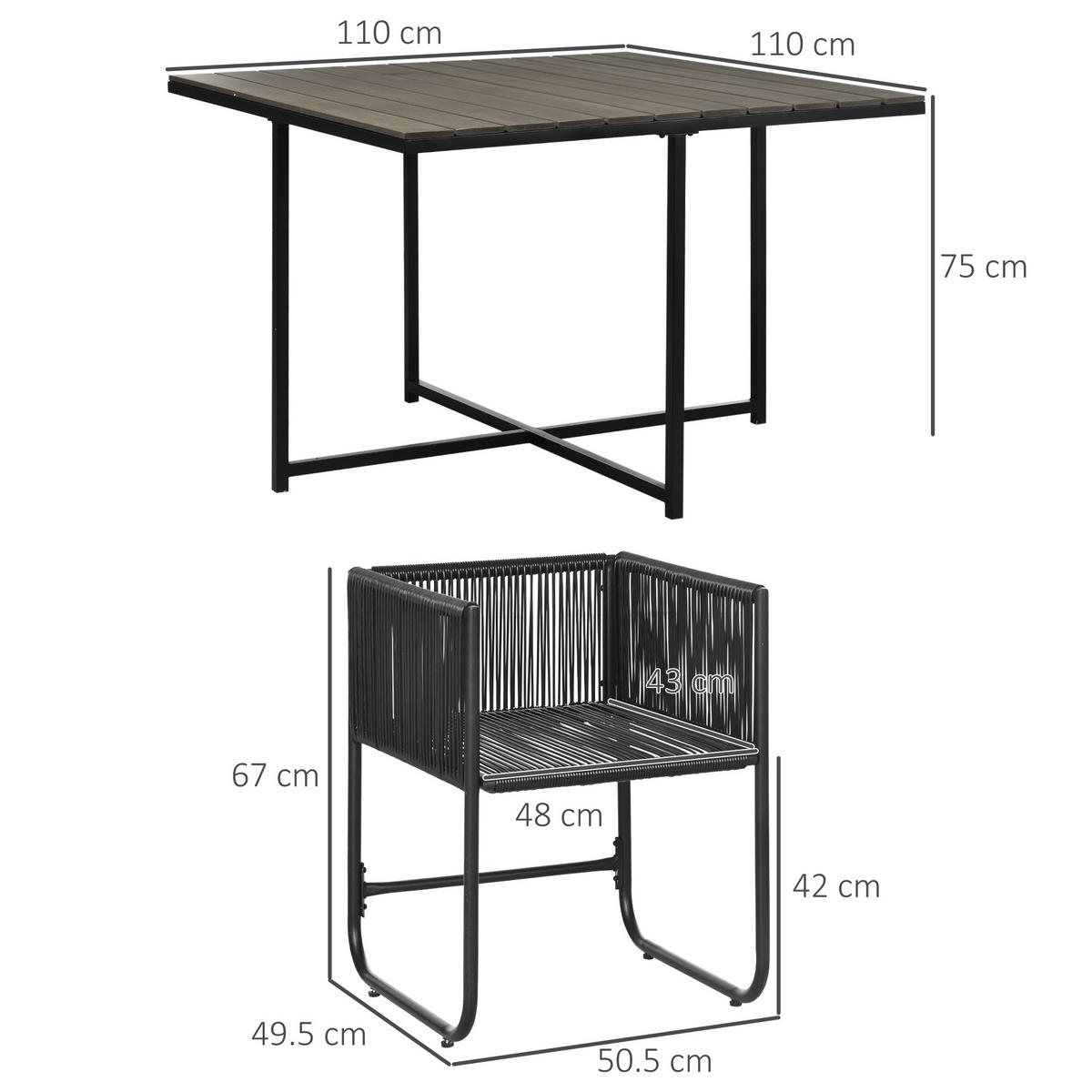 ESSTISCH mit 4 Stühlen, 5-tlg. Polyrattan Gartenmöbel Set, Gartensitzgruppe, Grau - Grau, Kunststoff - Outsunny