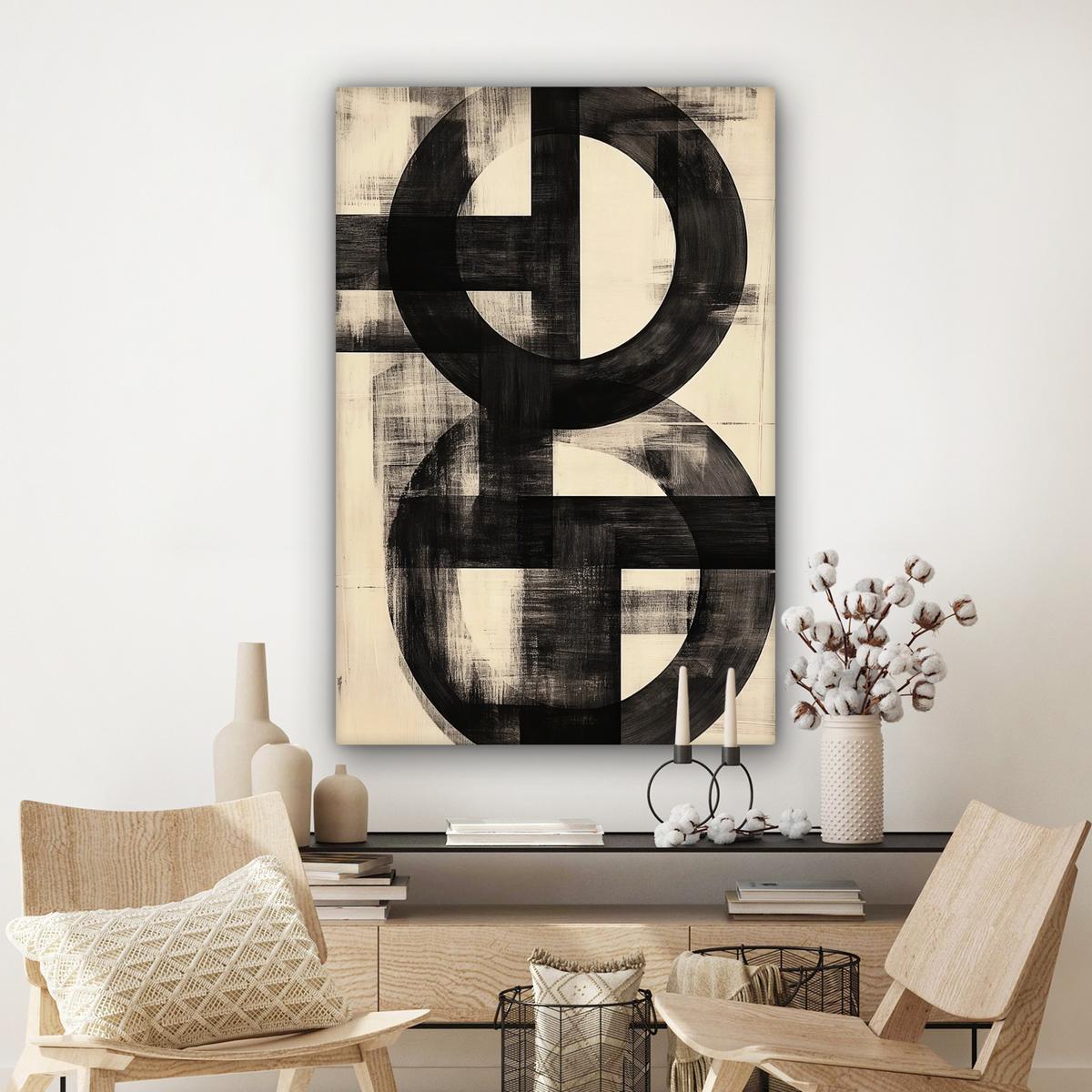 LEINWANDBILD Kreise - Balken - Schwarz - Abstrakt Deko XXL 80x120 cm - Schwarz, Textil (80/120cm) - MuchoWow