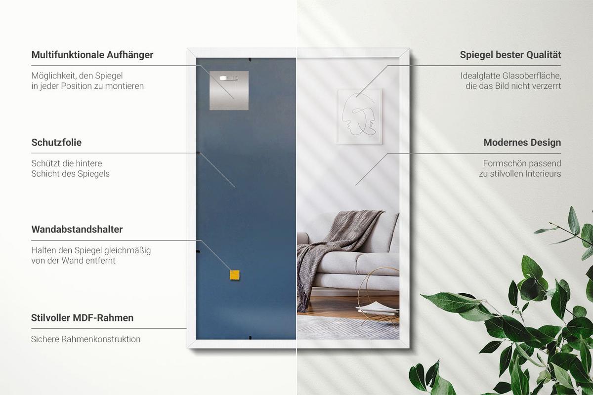 SPIEGEL 80x60cm Weißer Rahmen - Weiß, Glas (80/60/0.4cm) - Wallfluent