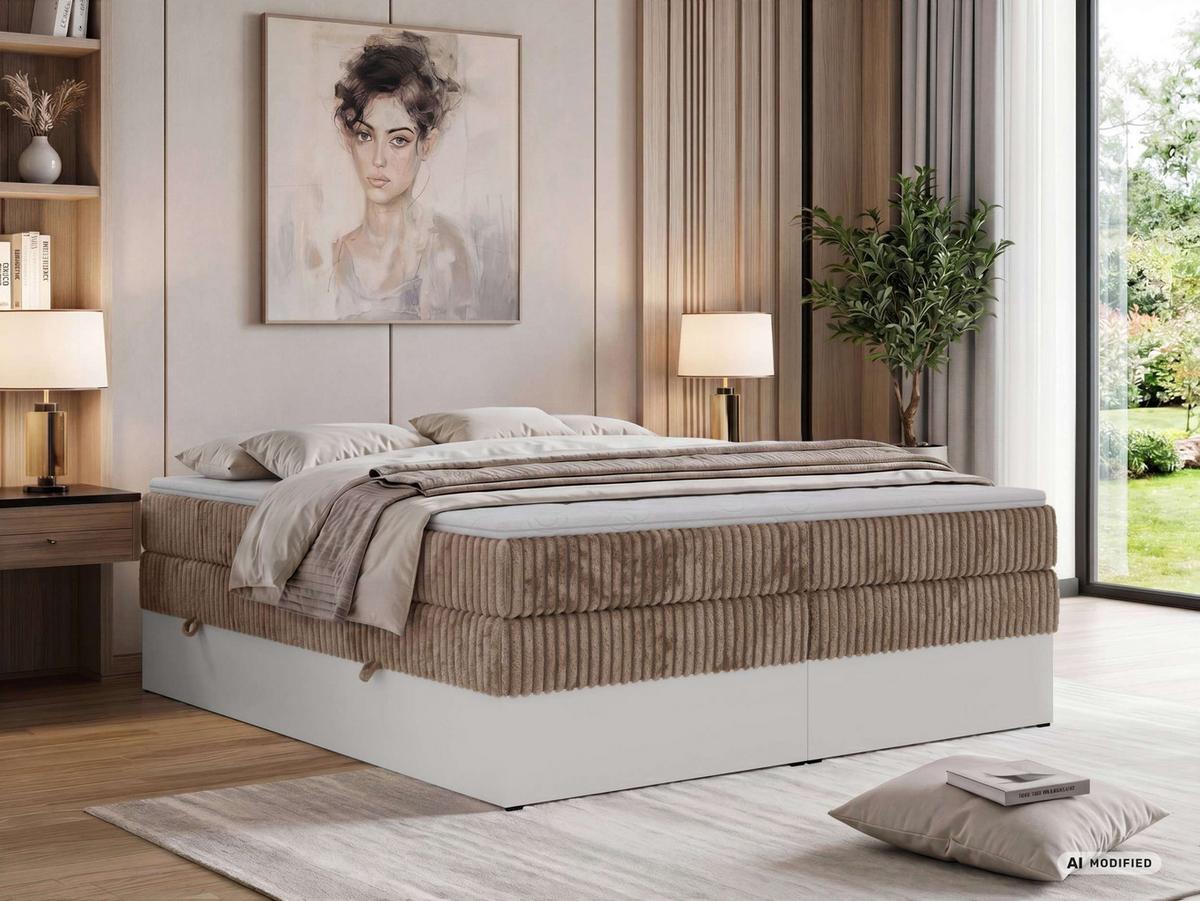 BOXSPRINGBETT TRAVIT ZERO KING 160/200 - Braun Cord - Topper Visco - H4 - Schwarz/Braun, Kunststoff/Textil (160/200cm) - MKS