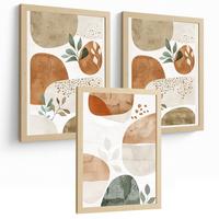 POSTER 3er Kunstdruck-Set Wandbilder Pflanzen Abstrakt Grün Braun modern Wohnzimmer Deko, Schlafzimmer, Küche, Badezimmer Leichter Holzrahmen A4 - Beige, Papier (29.7/1/21cm) - Nacnic
