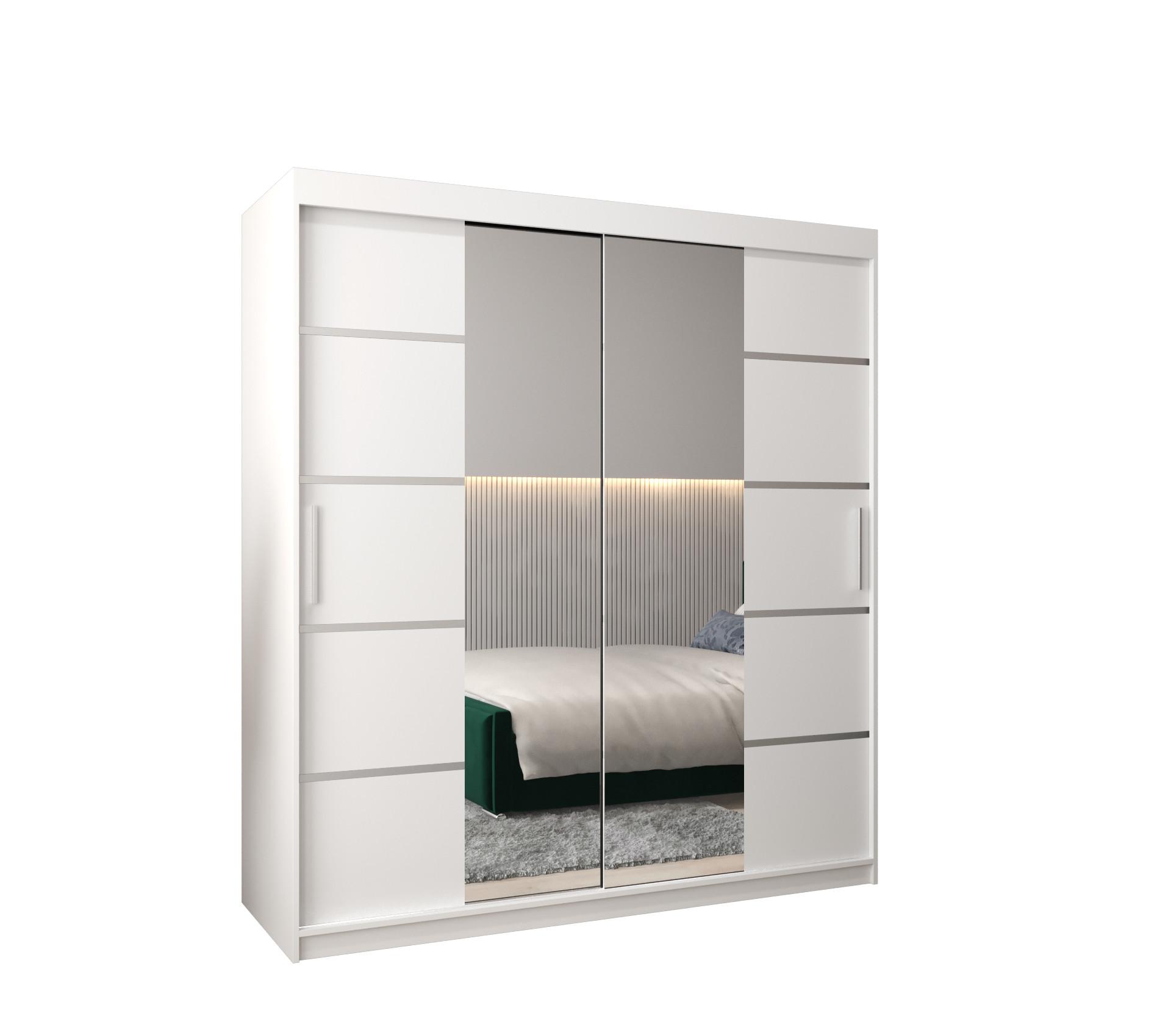 SCHWEBETÜRENSCHRANK 200/180/62 2-türig - Silberfarben/Weiß, Holz/Kunststoff (180/200/62cm) - MÖBEL KRYSPOL