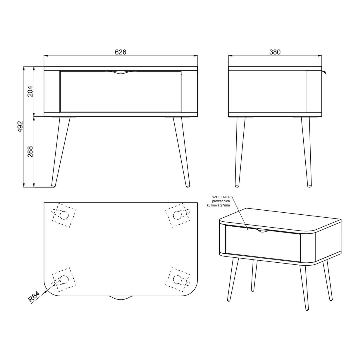 NACHTTISCH Oval Weiß 63 cm - Goldfarben/Weiß, Holzwerkstoff/Metall (62.6/49.2/38cm) - Selsey