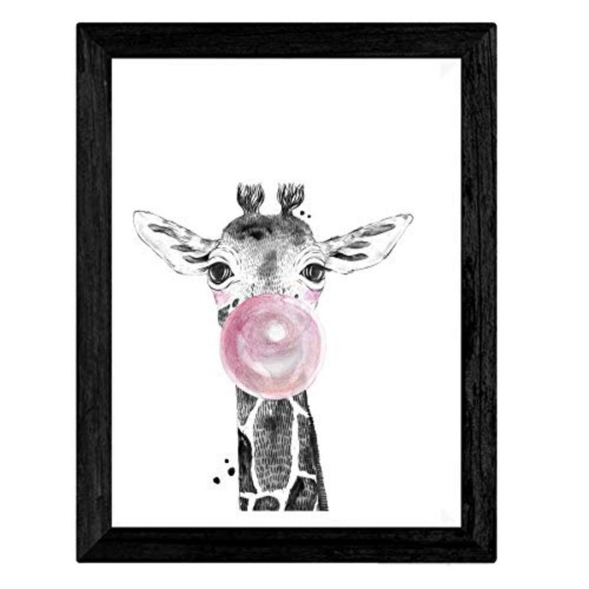 POSTER Set mit 4 Kinder Tiere mit rosa Kaugumm A4 Rahmenlos - Klar, Papier (29.7/3cm) - Nacnic
