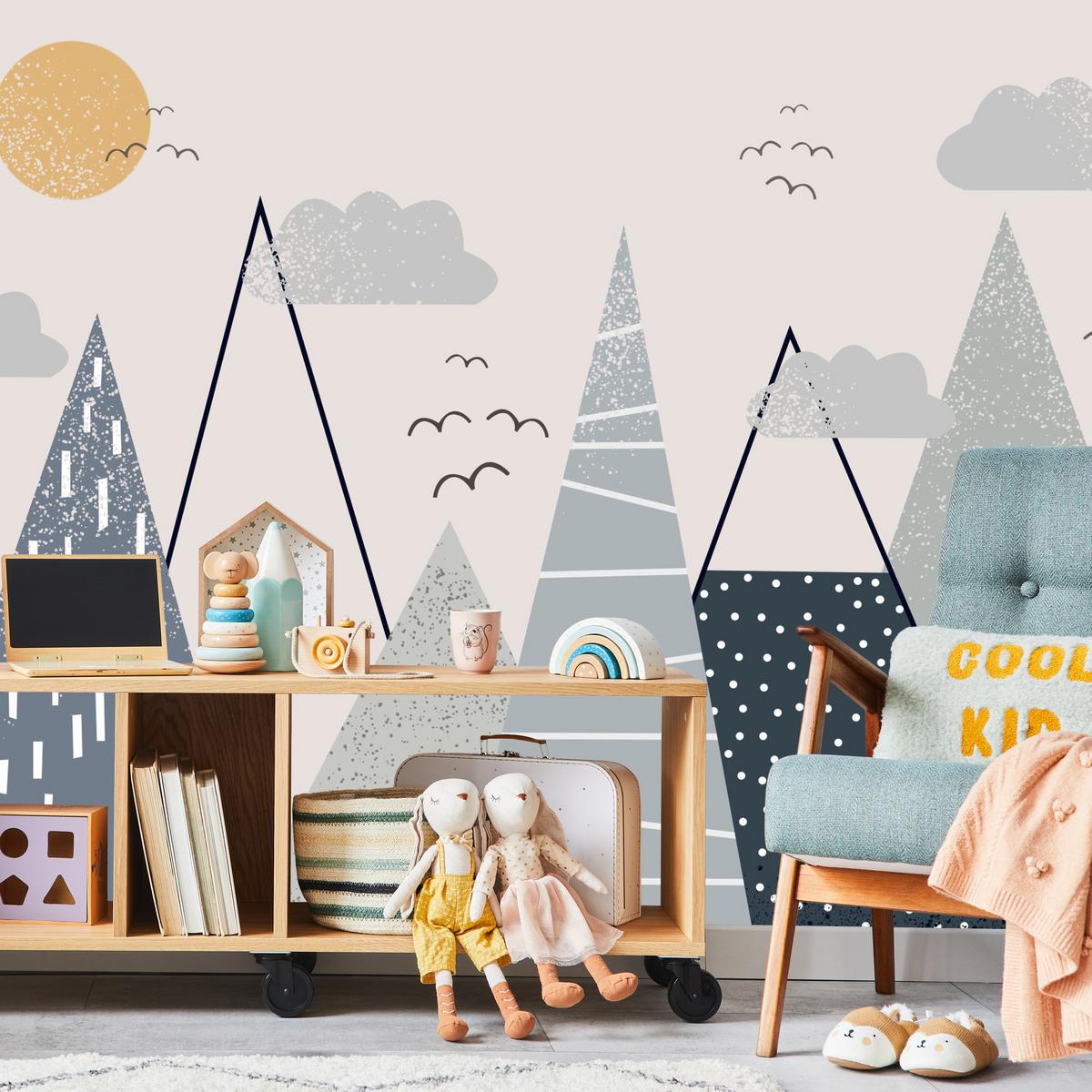 FOTOTAPETE für Kinder Berge im skandinavischen Stil 300x210 - Beige/Schwarz, Papier (300/210cm) - Muralo