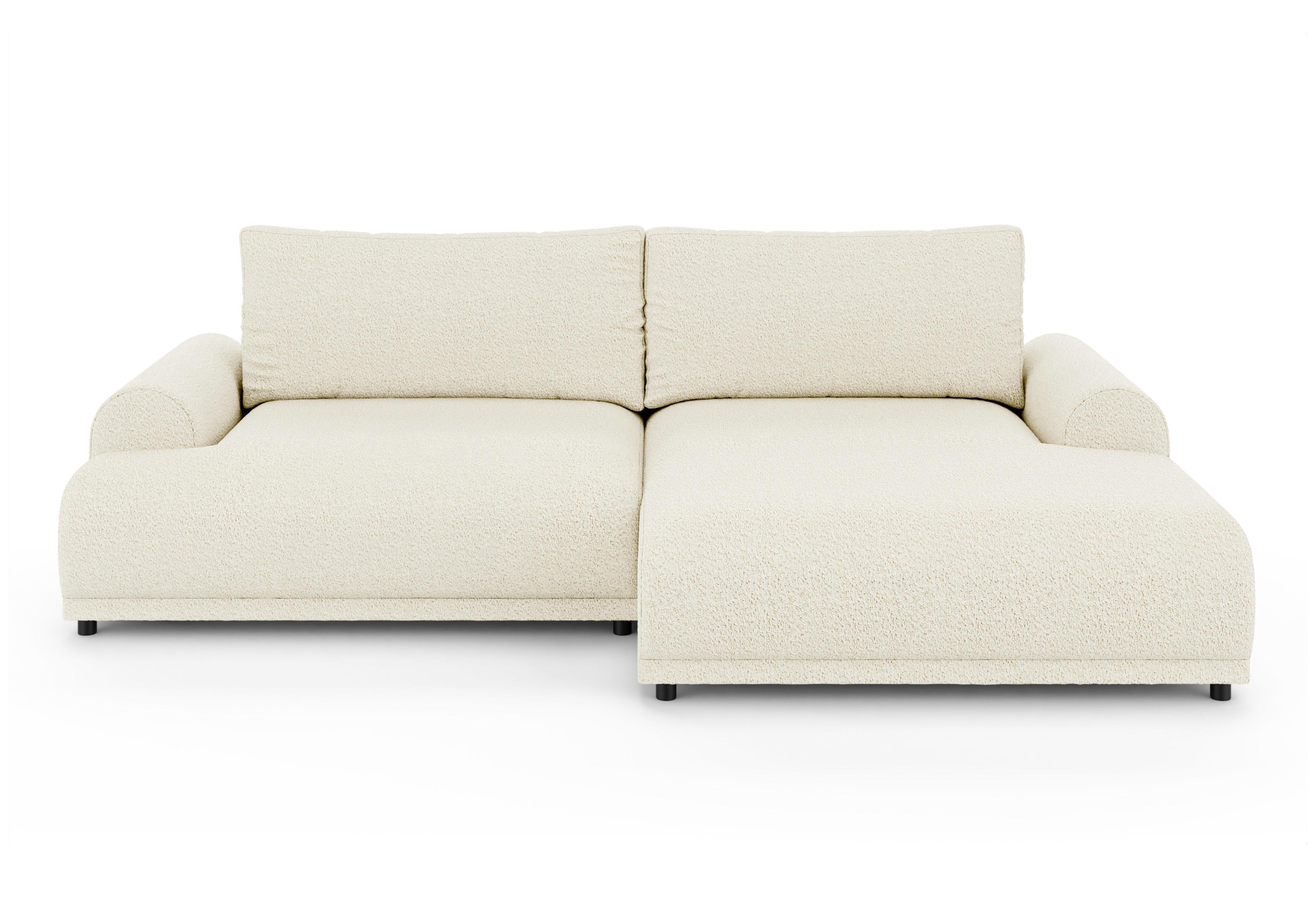 ECKSOFA mit Schlaffunktion, Bettkasten, extrabreite Ottomane rechts, abgerundete Armlehnen B240/T145/H81 cm, Bezug Bouclé-Charakter Beige Creme/ 21027 - Beige/Creme, Kunststoff/Textil (240/145cm) - luma-home