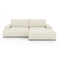 ECKSOFA mit Schlaffunktion, Bettkasten, extrabreite Ottomane rechts, abgerundete Armlehnen B240/T145/H81 cm, Bezug Bouclé-Charakter Beige Creme/ 21027 - Beige/Creme, Kunststoff/Textil (240/145cm) - luma-home