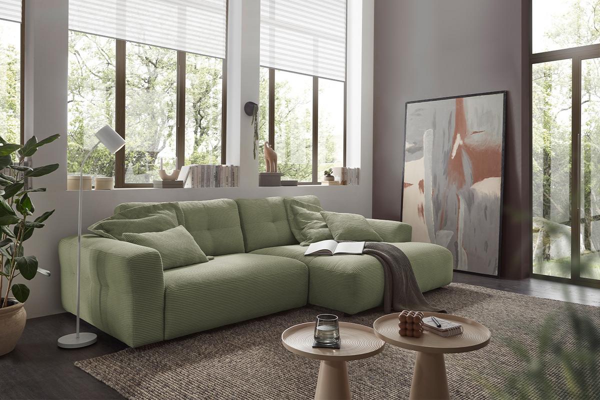ECKSOFA MIKA Grün Cord - Schwarz/Olivgrün, Kunststoff/Textil (276/167cm) - KAWOLA