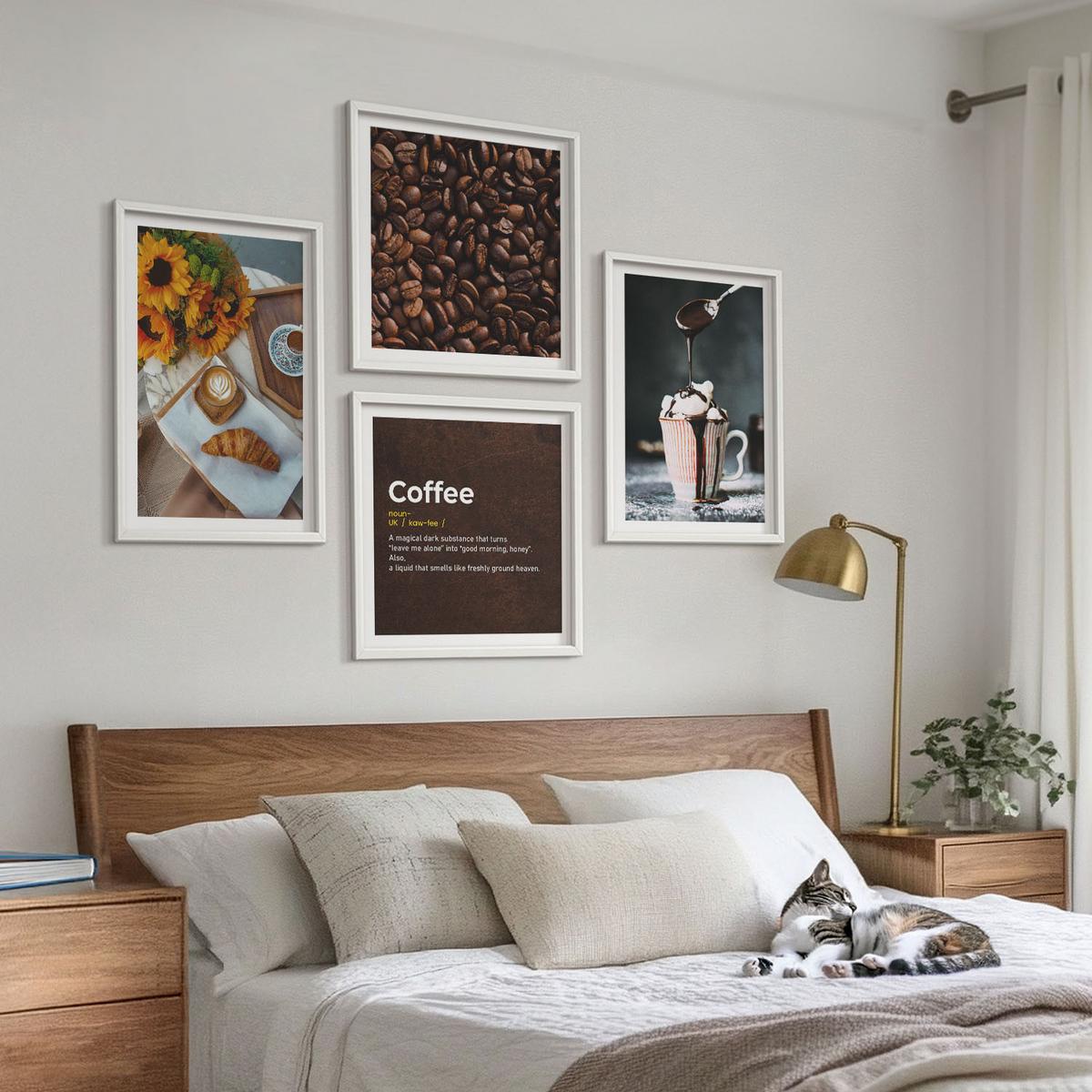 BILDER SET 4er Set - 50x50 cm & 40x60 cm Weißer Rahmen - Italienische Frühstückskaffeebohnen - Weiß, Kunststoff (50/50cm) - TULUP