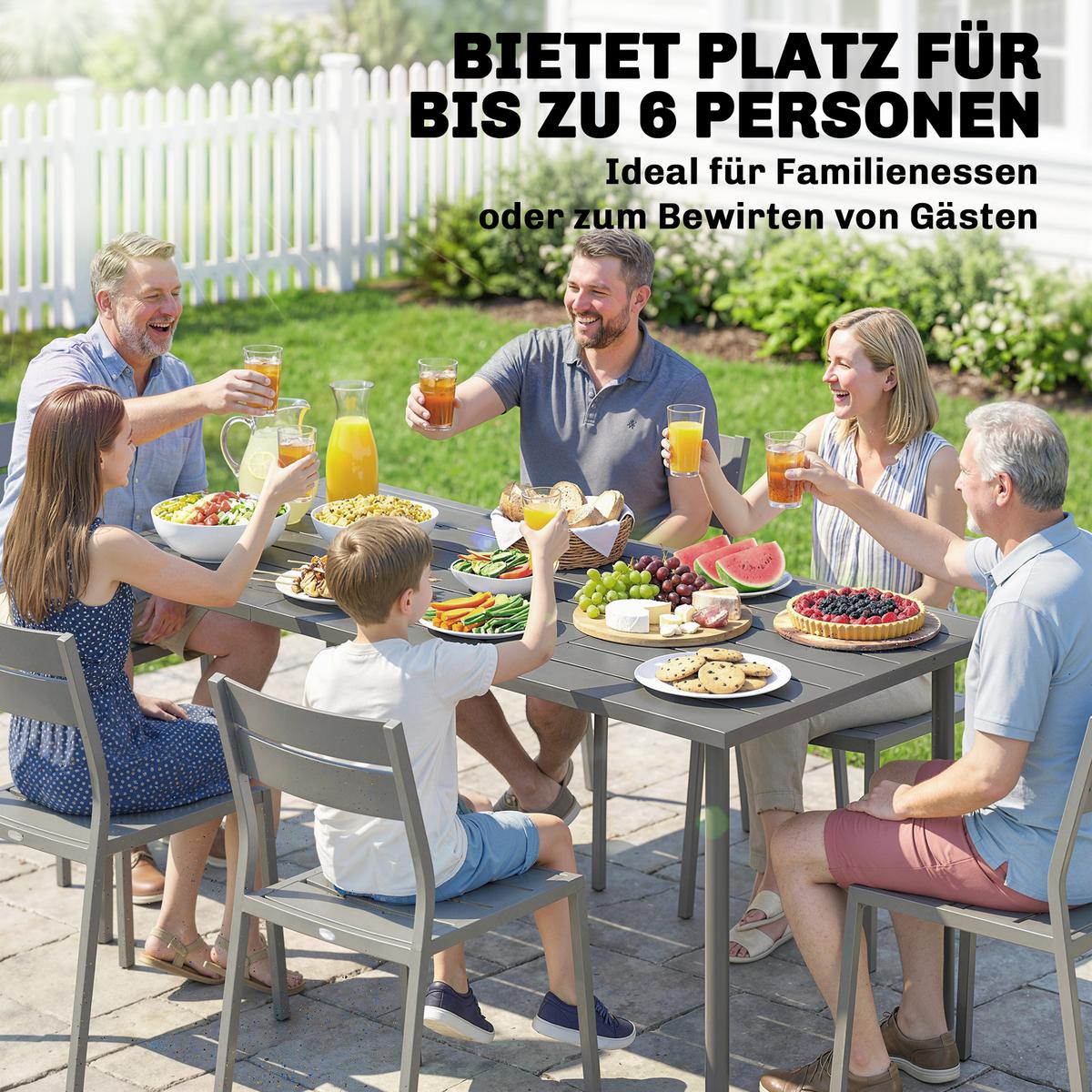 GARTENTISCH Metall Stahl Dunkelgrau - Dunkelgrau, Metall (165/80/74cm) - Outsunny