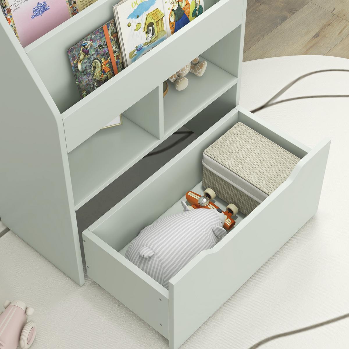 KINDER Bücherregal Kinderregal mit Schublade, 3 Ablagefächern, 2 offenen Fächern - Grün, Holzwerkstoff (29.9/90/60cm) - HOMCOM