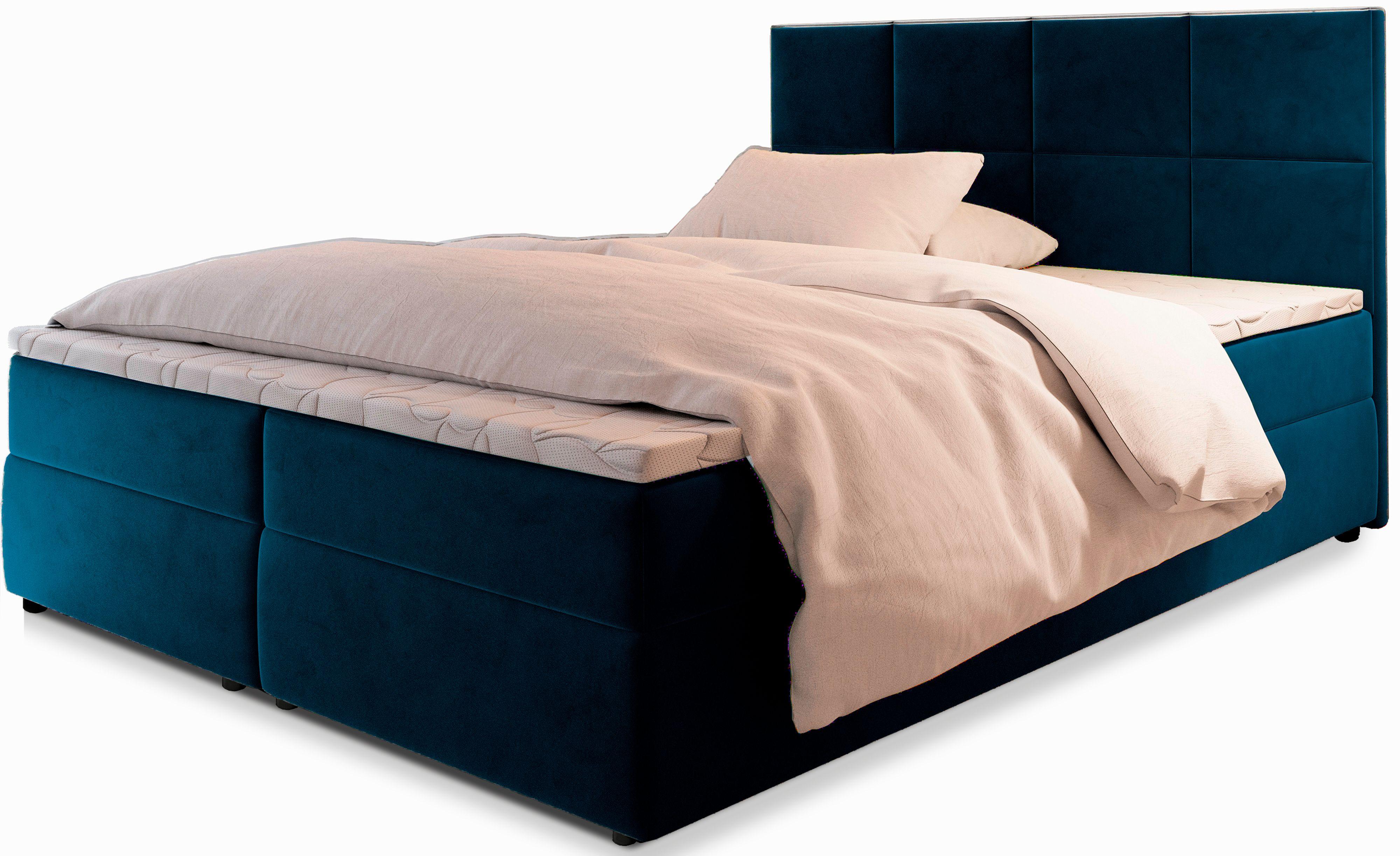 BOXBETT LENA 180x200 cm mit Matratze und Topper - Blau - Blau, Holz (180/200cm) - MASSENO